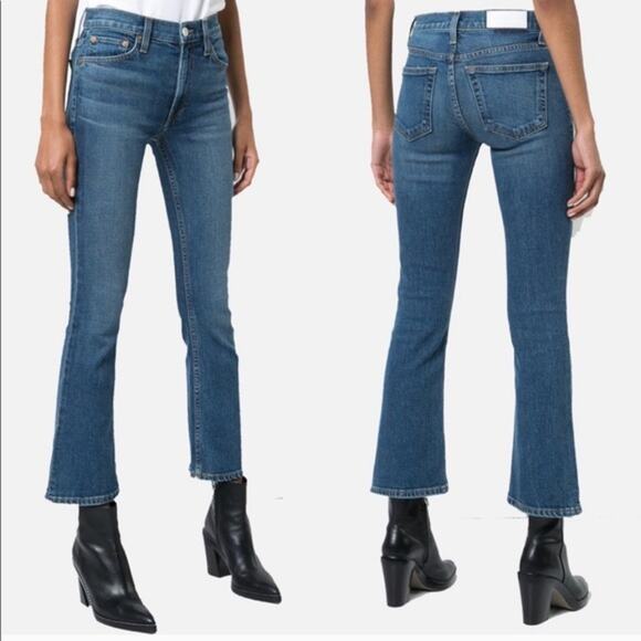 RE/DONE Mid-Rise Kick Flare Stretch Crop Jeans (Sz 23) Mid 70s Wash - Picture 3 of 13